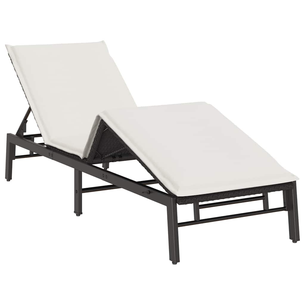 Black Sun Lounger with Cushion Poly Rattan