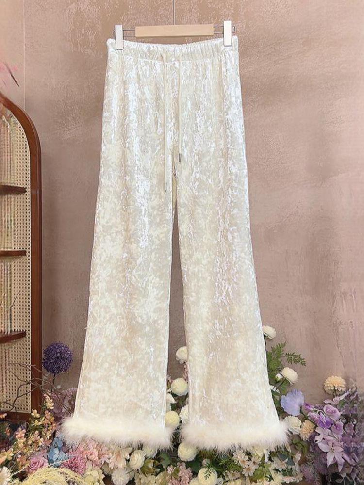 

2024 Новые осенне-зимние повседневные свободные узкие теплые брюки в китайском стиле 3XL грязно-белый