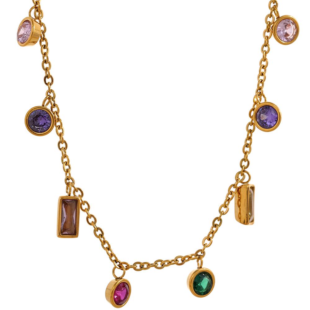 Yhpup Luxury Bling Colorful Cubic Zirconia Chain Necklace Bracelet CZ Waterproof Stainless Steel Jewelry Exquisite Set Women