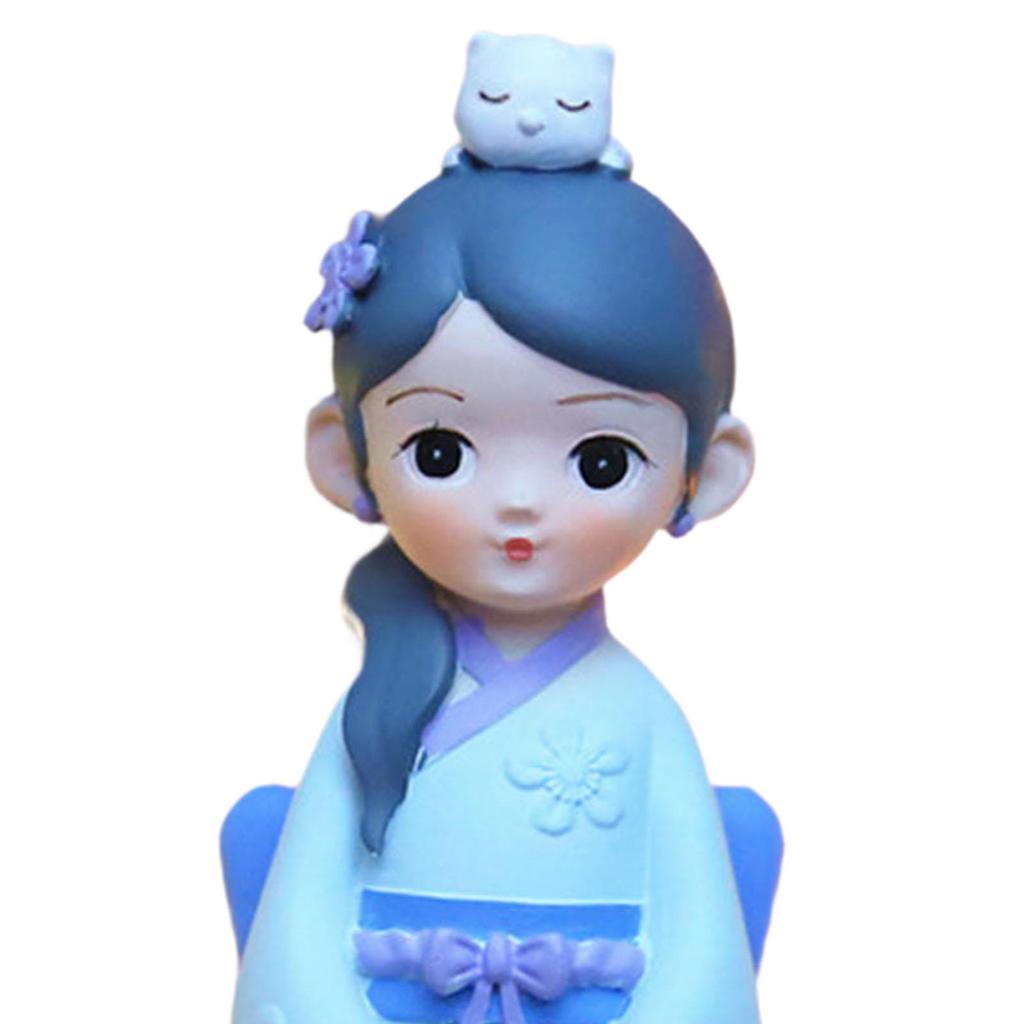 Japanese Kimono Geisha Doll Resin Statue Asian Kabuki Figurine Miniature Sculpture for Bedroom