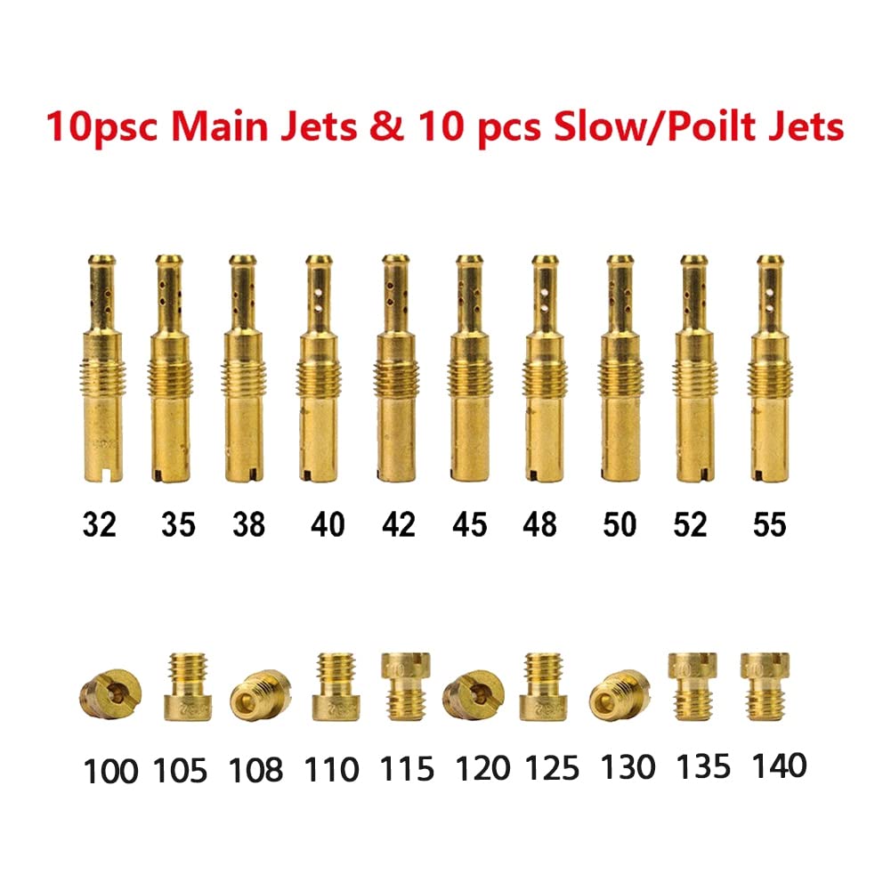 BYSL 10 Pcs Carburetor Main Jet Kit & 10 Pcs Slow/Pilot Jet PWK Keihin CVK PWM KSR Bi-Carburetor, 500293848