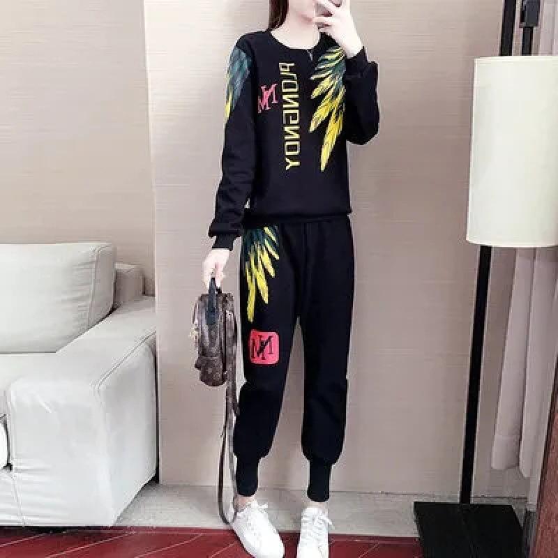 Sportswear Set for Women, Trendy Hip-hop Style, Korean Version, Hong Kong Flavor, Casual Sportswear Two-piece Set