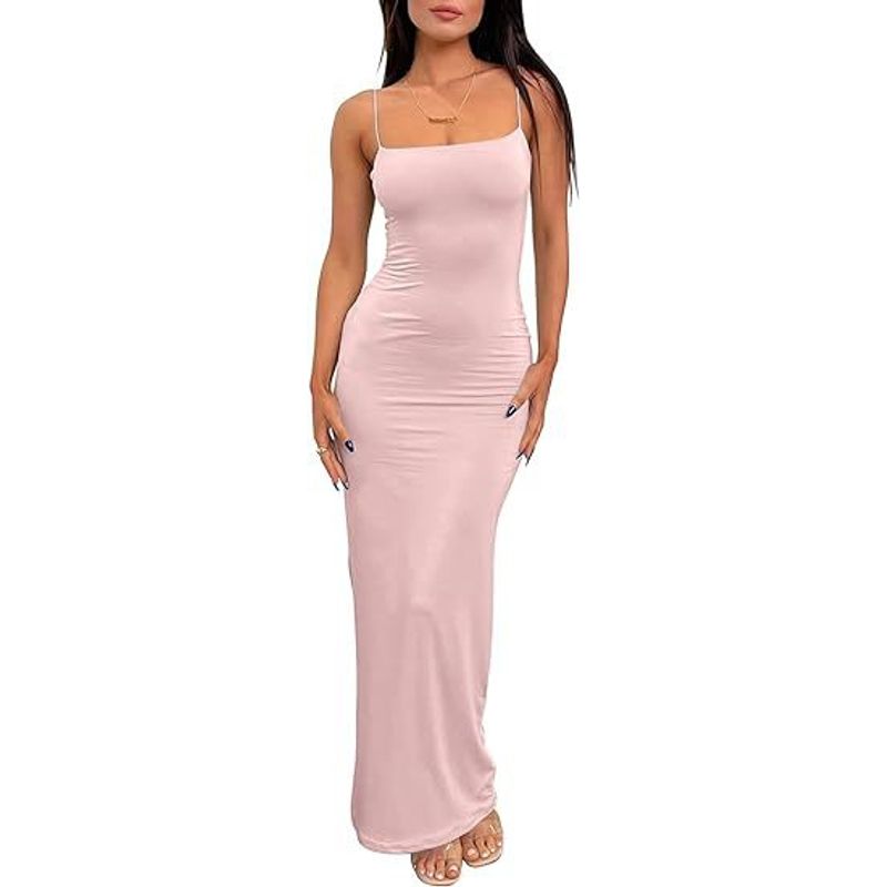 Solid Color Sleeveless Camisole Dress Pure Color Sleeveless Hip Spaghetti Straps Dress