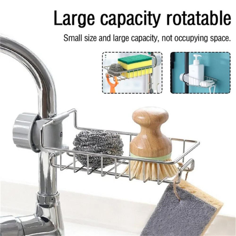 Adjustable Stainless Steel Kitchen Faucet Shelf, No Drilling Required, Space Saving Storage Rack