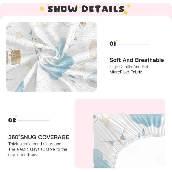 CEBUGI Stretchy Crib Sheet for Baby Boy Girl,Hot Air Balloon Portable Mini Fitted Pack N Play Playard Sheet for Neutral,Ultra Soft Material,Full
