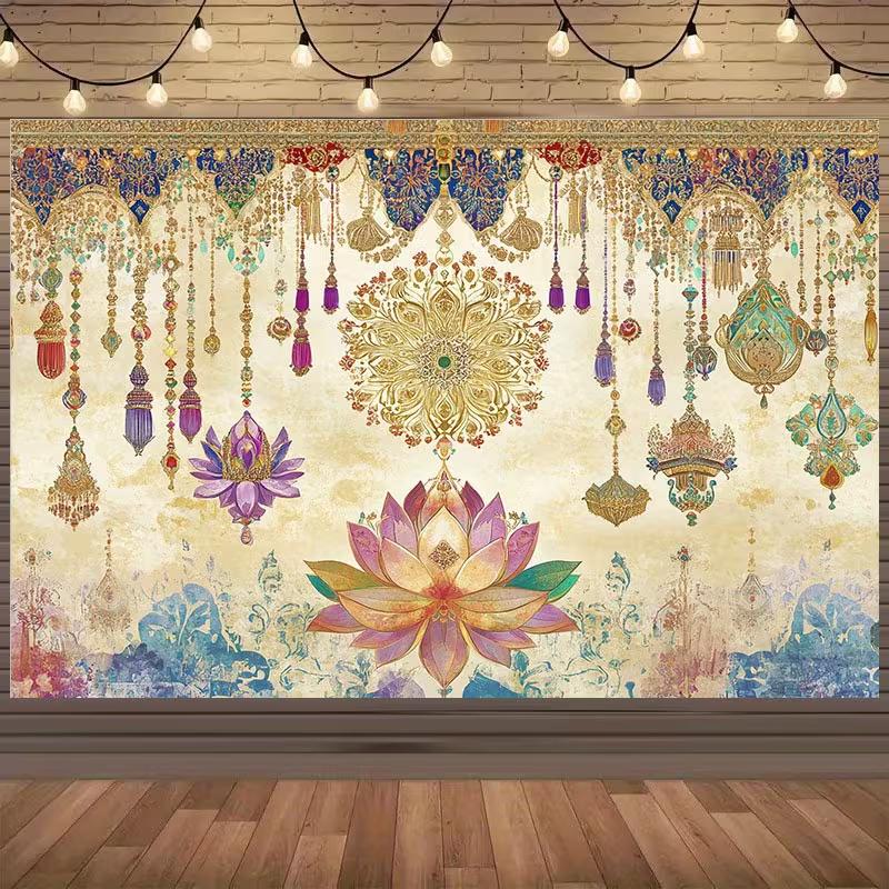 

2D Vintage Indian Ornament Lotus Tapestry Bohemian Wall Art for Home & Dorm 47.2x31.5inch/120*80cm