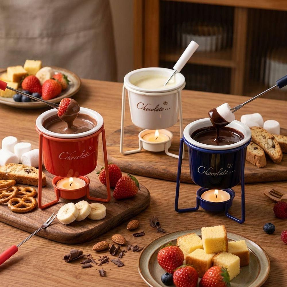 Detachable Fondue Cup With Fork Candle Pot Multi-function Ceramic Mug  Cheese Melting