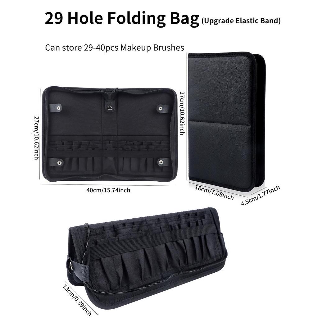 Foldable Cosmetic Brush Storage Bag: 14/40 Holes, Large Capacity, Book-Style for Makeup Artists