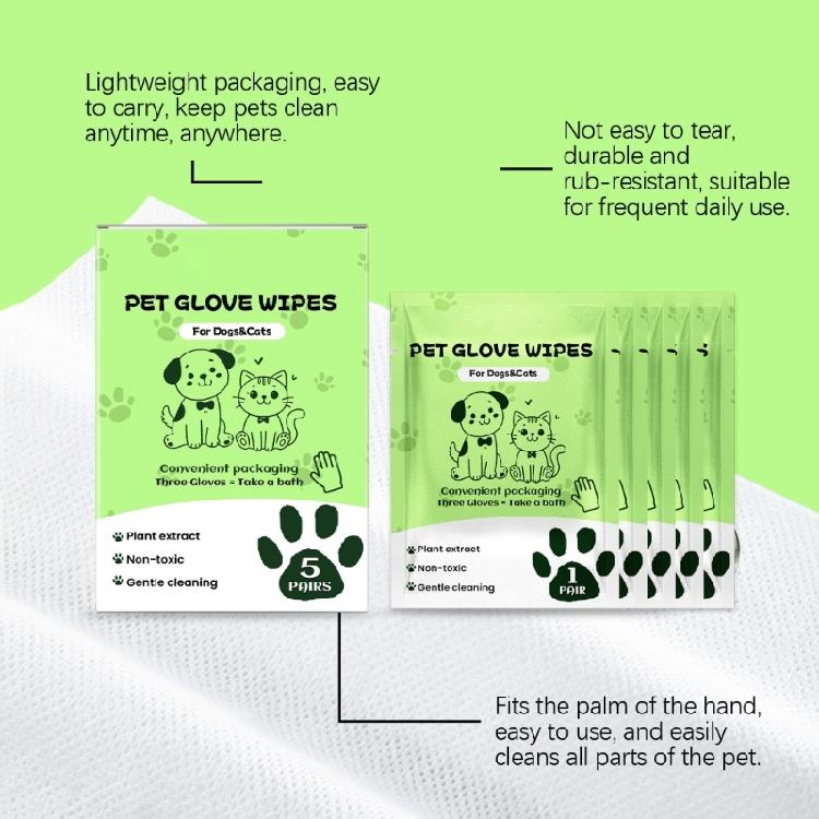 Pet Cleaning Gloves Tear Resistant Nonwoven Fabric Gentle Formula Eliminates Odor Dog Cats Bath Wipes For Home Travel