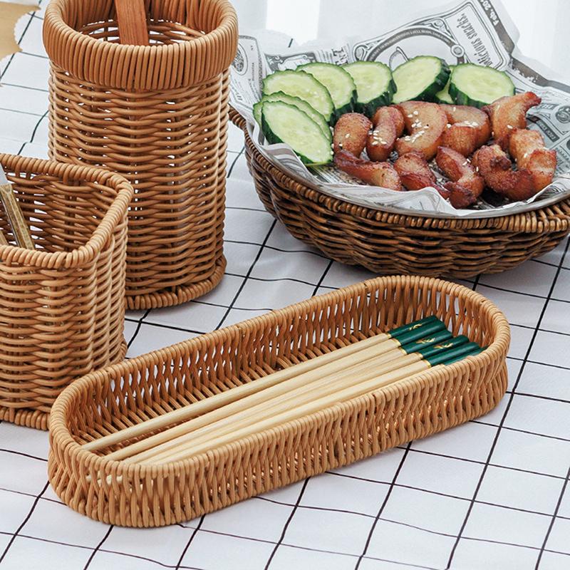 Imitation Rattan Hotel Restaurant Messer- und Gabelkorb Essstäbchen Aufbewahrungsbox Gewürzglas Korb Küchenregal