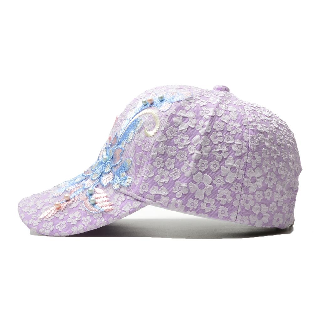 Northwood Pressed Pleated Bubble Floral Baseball Cap Women's Lace Beaded Flower Sunscreen Hats Sunshade Breathable Cap for Women