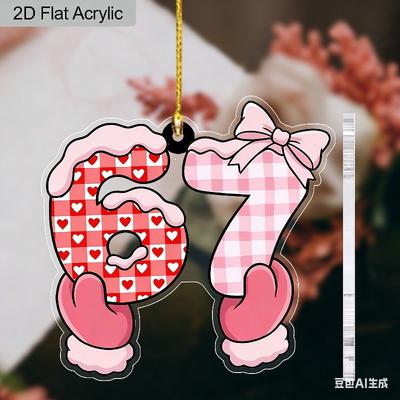 2D Flat, Valentine's Day Acrylic Heart '67' Number Decoration Sign, Bow, Suitable for Wall Decoration, Porch, Room, Villa, Accents Home, Hallway, or W