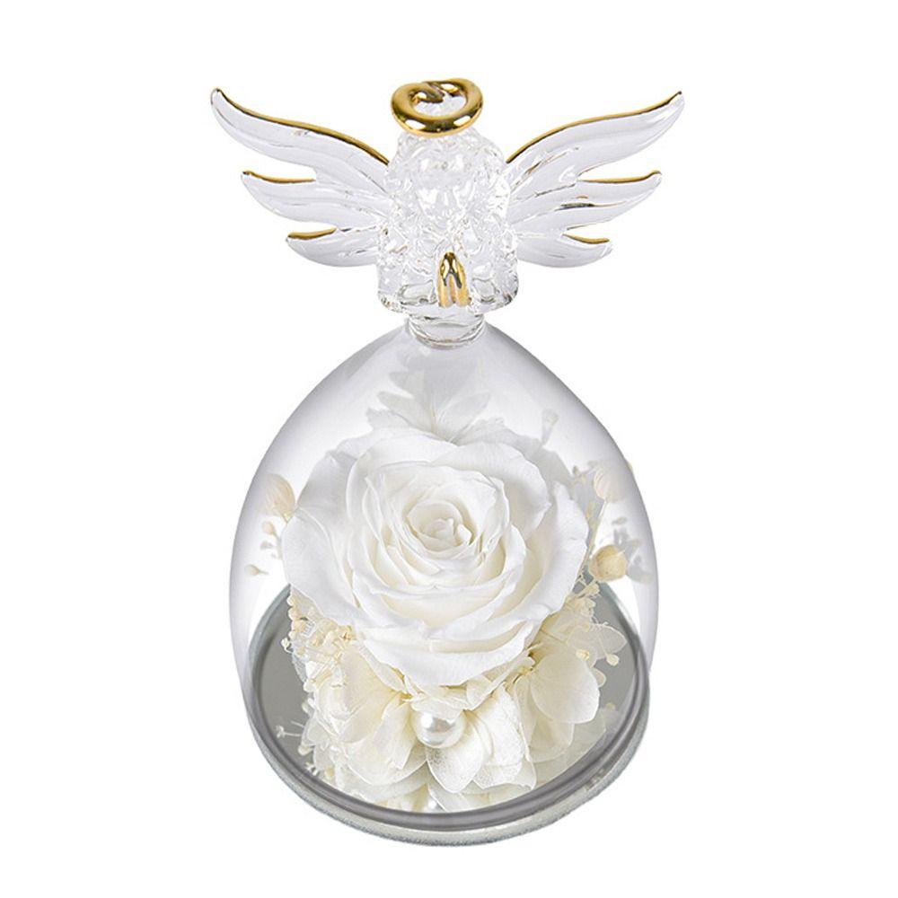 1 Zestaw Małych Aniołków Zakonserwowane Róże W Szkle Forever Eternal Rose Flower Christmas Urodziny Walentynki Prezent Ślubny Kobiety Dziewczyny