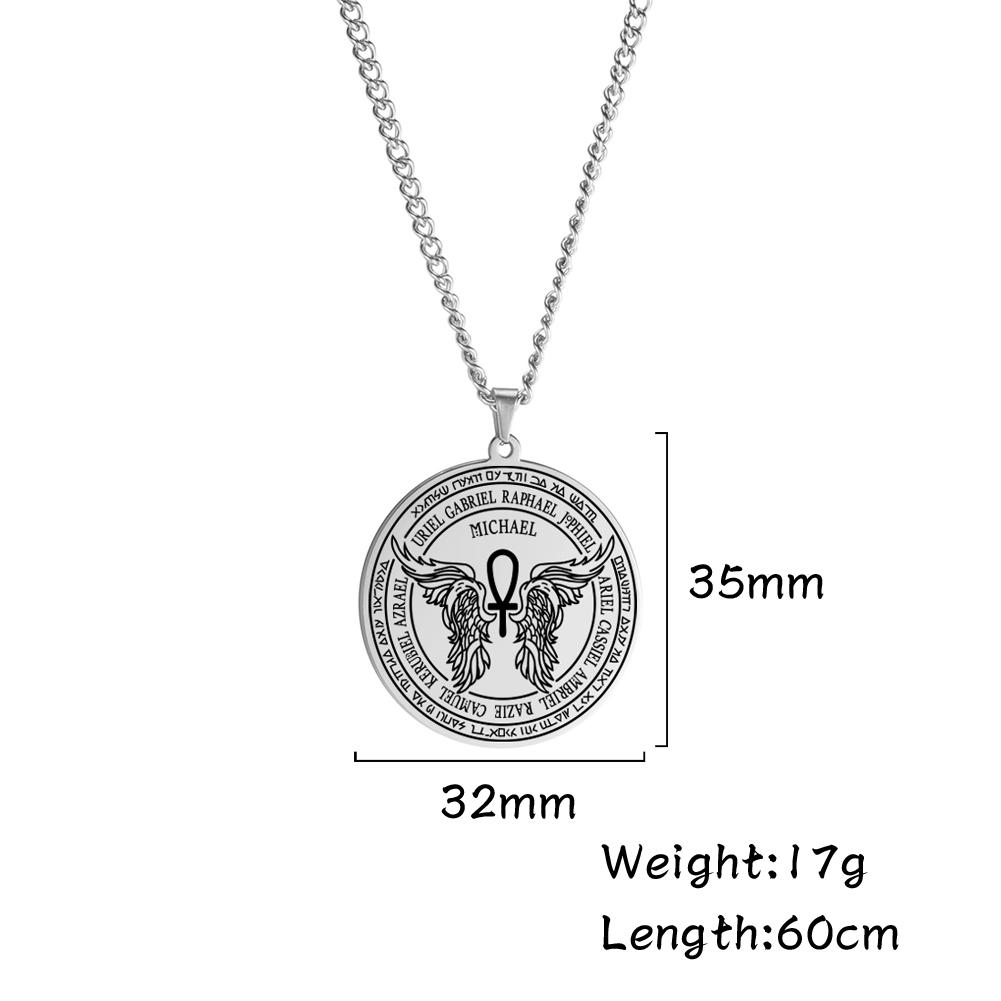 LIKGREAT Archangel Michael Necklace Seal of Solomon Spiritual Necklaces Good Luck Protection Amulet Stainless Steel Jewelry Gift 60cm
