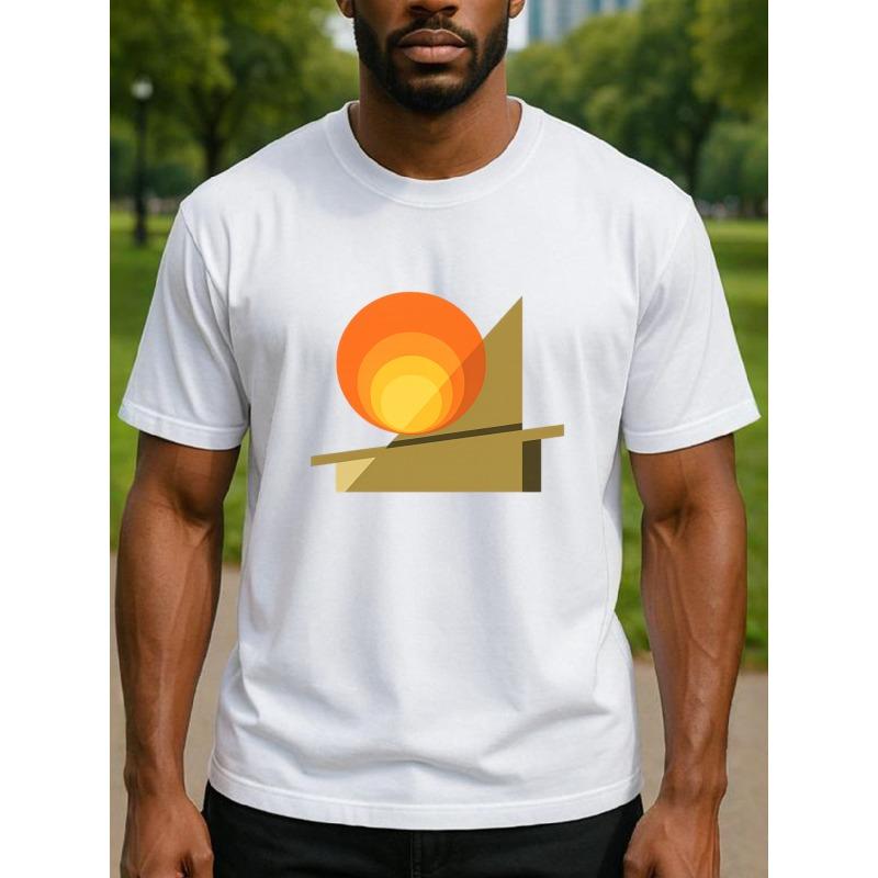 European Size Minimalist Geometric Abstract Prints Interpret a Serene and Powerful Inner Order. Men's Printed Short-sleeved , Commuting Printed Shirts