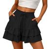 Women Casual Loose Fit Three Layer Ruffle Shorts with Elastic Waist and Drawstring for Everyday Wear Comfortable Style