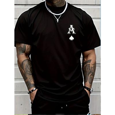 European Sizes Poker A Print, Men's Niche Crew Neck Tees, Casual Comfy T-shirts For Men, Clothing Tops For Summer