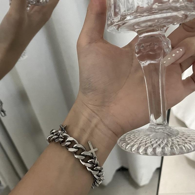 Stainless Steel Cross Pendant Bracelet for Men Women Cuban Chain Punk Hiphop Male Waterproof Jewelry Accessories Gifts Wholesale