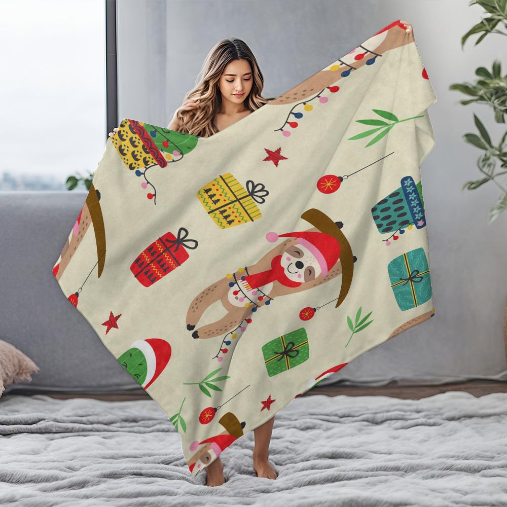 Cute Dog Christmas Throw Blanket Cozy Flannel Pet Holiday Festive Reversible Warm Soft Bedspread Couch Cover Gift Home Decor