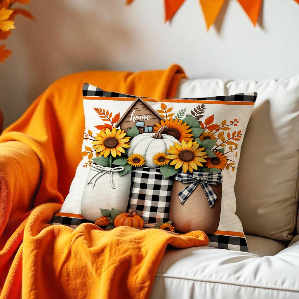 Autumn Harvest Theme Cushion Cover Floral Print Linen Cushion Cover Holiday Decorative Cushion Cushion Cover