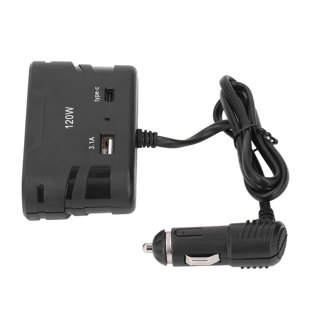 Cigarette Lighter Plug Splitter Adapter 1 to 3 3 Socket Multi Port Power Plug Car Charger TYPE C with USB 12V 24V 120W