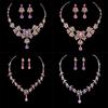 2026 Violet Crystal Water Drop Necklace Earrings Bridal Wedding Jewelry, Jewelry Set