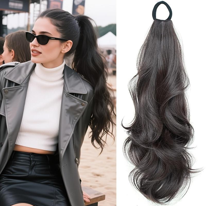 18 Zoll Lockiger Pferdeschwanz-Aufsatz mit elastischem Band Widerstandsfähiges Synthetisches Gewelltes Haarteil Pferdeschwanz-Haarverlängerungen Welle Falscher Pferdeschwanz Haarteile