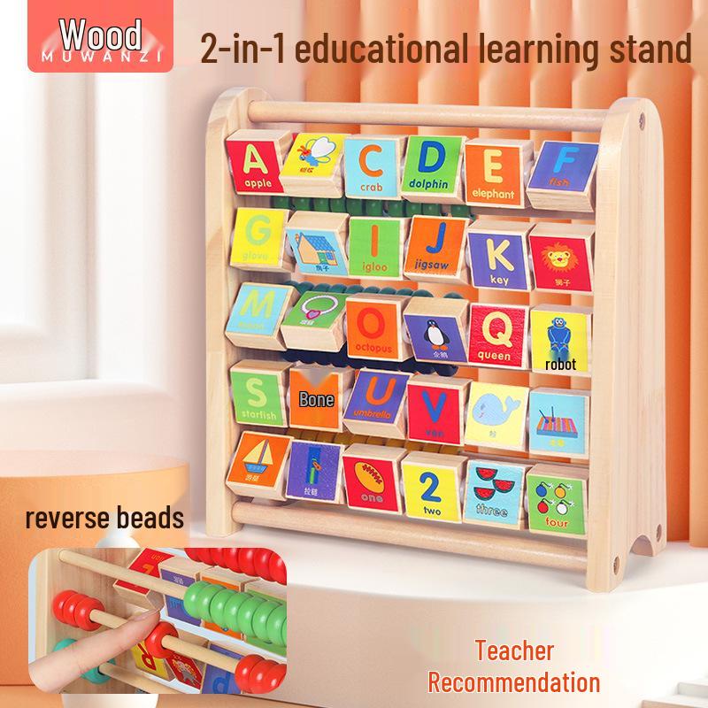 

Wooden Toddler Learning Flip Board & Abacus Puzzle Toy