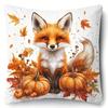 1Pc Autumn Animal Throw Pillow Covers Set, Fox Hedgehog & Pumpkin Design, Ideal Fall Festival Gift & Small Present