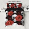 3-piece down duvet cover set with skull flower pattern print (1 duvet cover+2 pillowcases, no core) Halloween themed bedding set
