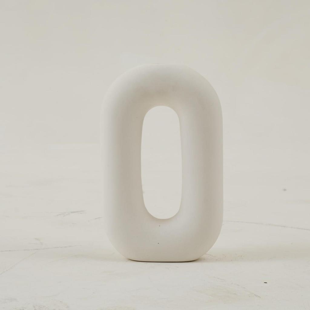 White Ceramic 'Polo Donut Vase' Set of 2 (9 & 8 Inches) | Decorative Donut Ring Vase for Dried Flowers and Pampas Grass | Vases for Home Decor