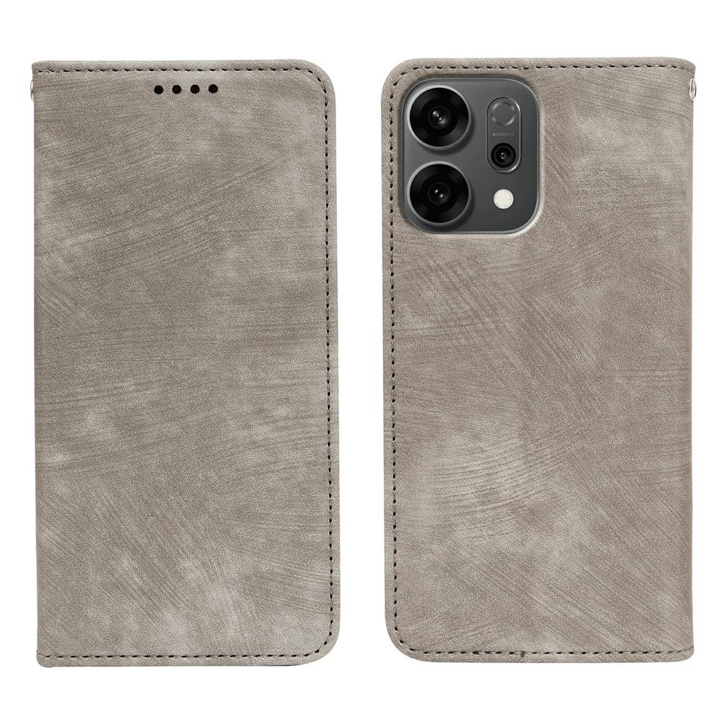 For Oppo Reno14 5G (Global) Case Strong Magnetic Leather Wallet Phone Cover with Striped Texture