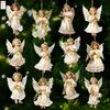 12pc Vintage Christmas Angel Pendant Victorian Angel Christmas Tree Ornament Wooden Hanging Decor Holiday Home Window Decoration