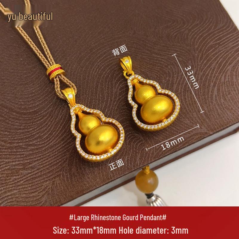 Gold Sand Eight Treasures Compass Pendant Necklace with Gourd Charm for Women