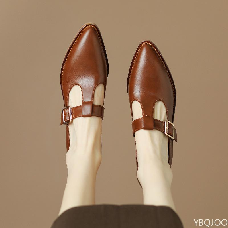 Fashion Retro Pointed Single Shoes Spring Summer Styles Thick Heel Fashionable Buckle Strap Simple Casual Versatile Women's Single Shoes