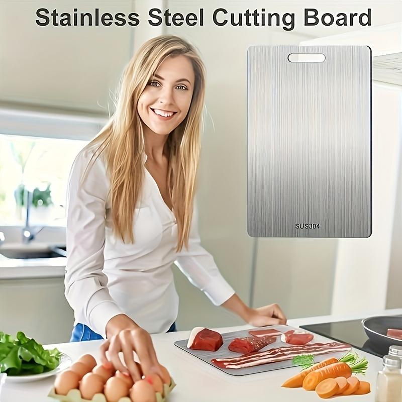 1pc Premium Stainless Steel Double-Sided Cutting Board - Thickened, Durable &, Food Grade for Kitchen & Restaurant Use, Easy To Clean with Water