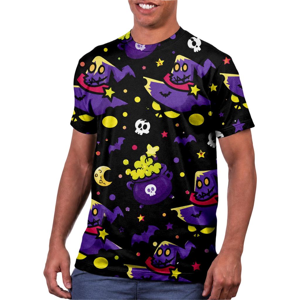 Halloween All Over Print T Shirt, Cute Pumpkin Graphic Tee for Women Men
