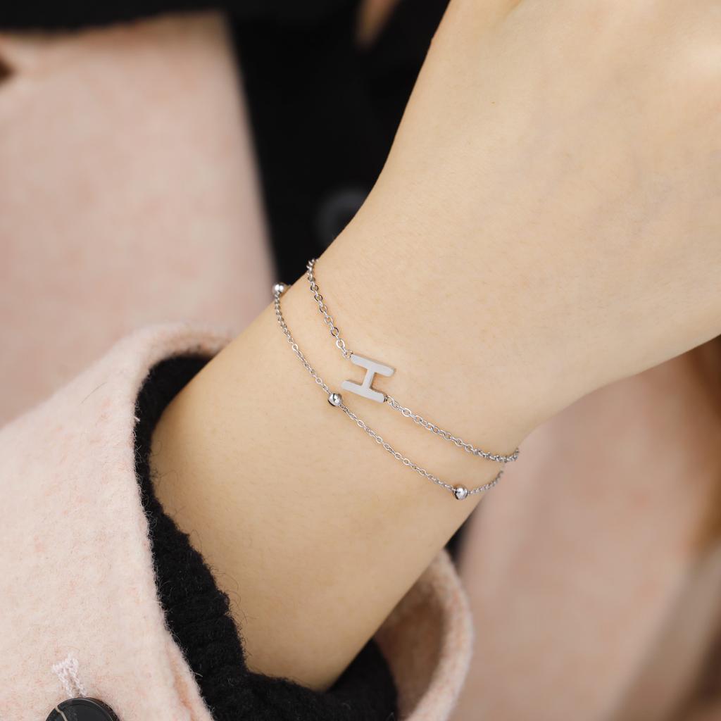 Cazador Stainless Steel Initial Letter Double Chains Bracelet for Women A-Z Alphabet Jewelry 2026 Bracelet On Hand Birthday Gift