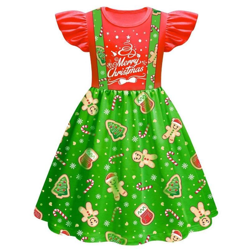 Christmas New Children'S Flying Sleeve Dress 3D Digital Printing Christmas Day Performance Dress