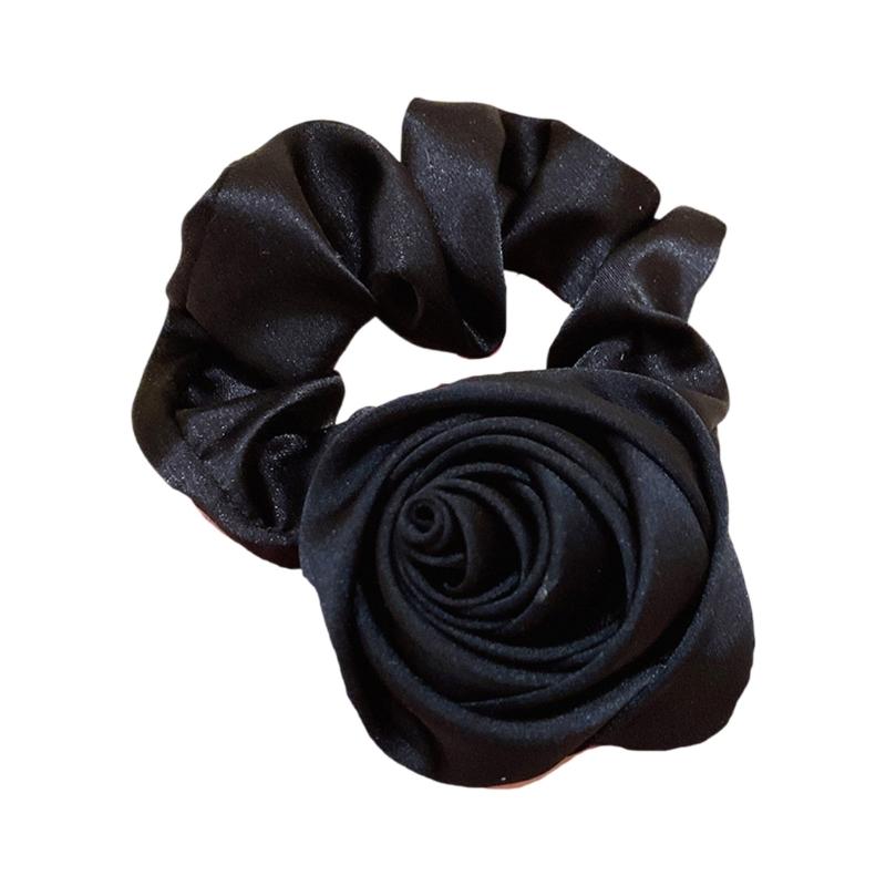 Korean Women Rose Elastic Hair Bands Hair Scrunchies Big Flower Satin Hair Rope Charm Horsetail Gentle Hair Accessories