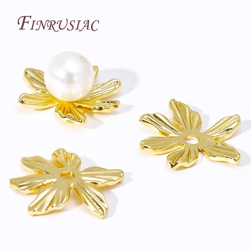 End Caps For Jewelry 18K Gold Plated Brass Flower Caps Beads Caps DIY Jewelry Making Supplies Earrings Accessories For Women