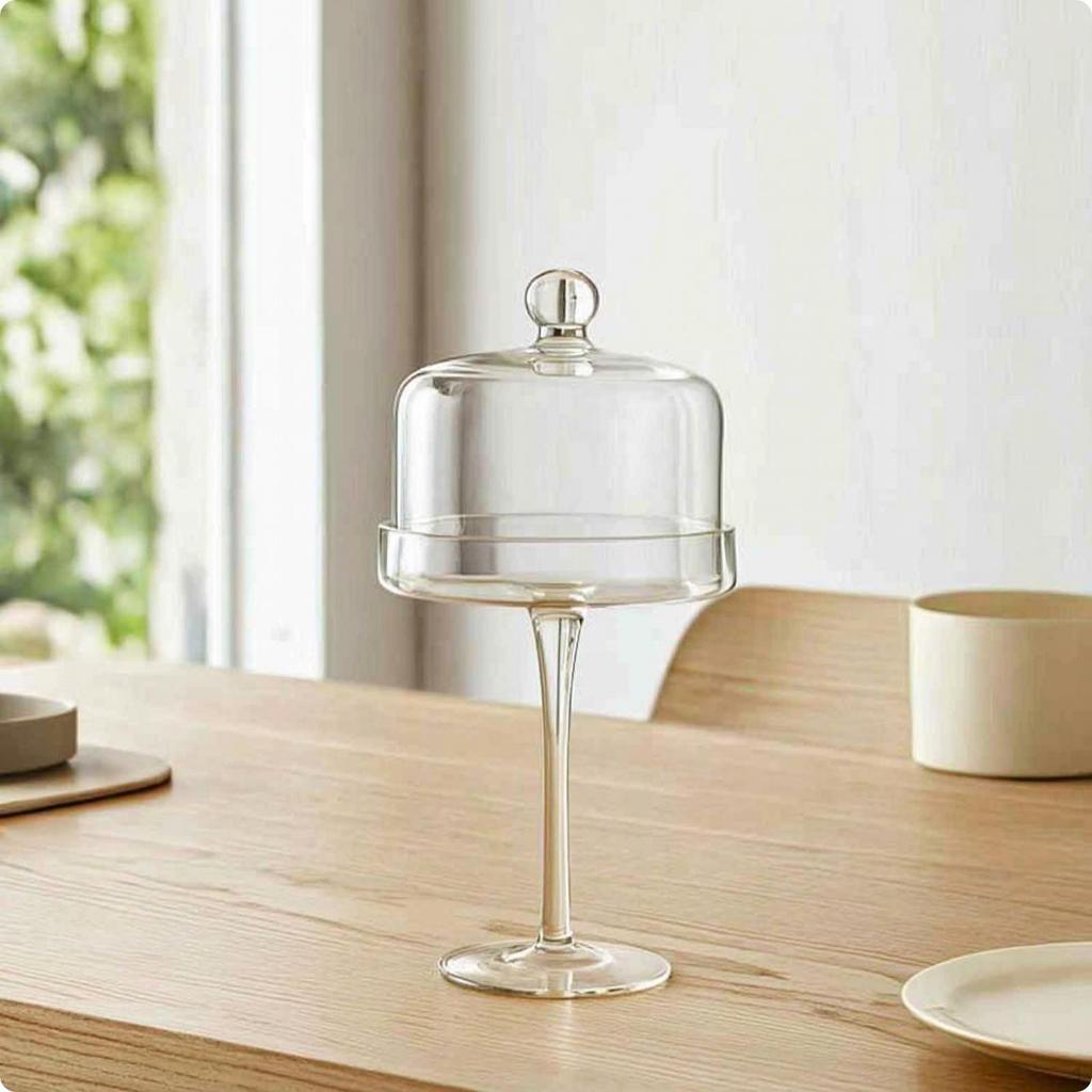 Galss Cake Stand with Dome Clear Cover Transparent for Party Hosts,