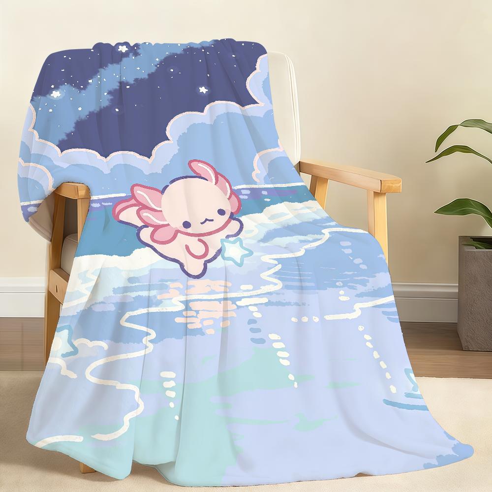 Cartoon Pink Axolotl Kawaii Blanket Soft Throw Blanket for Home Bedroom Bed Sofa Picnic Travel Office Rest Cover Blanket Gift