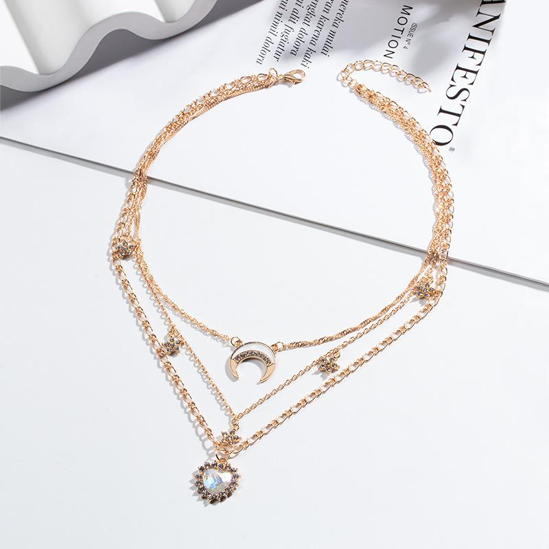 Alloy necklace long crystal necklace jewelry women's niche high-end love moon collarbone chain