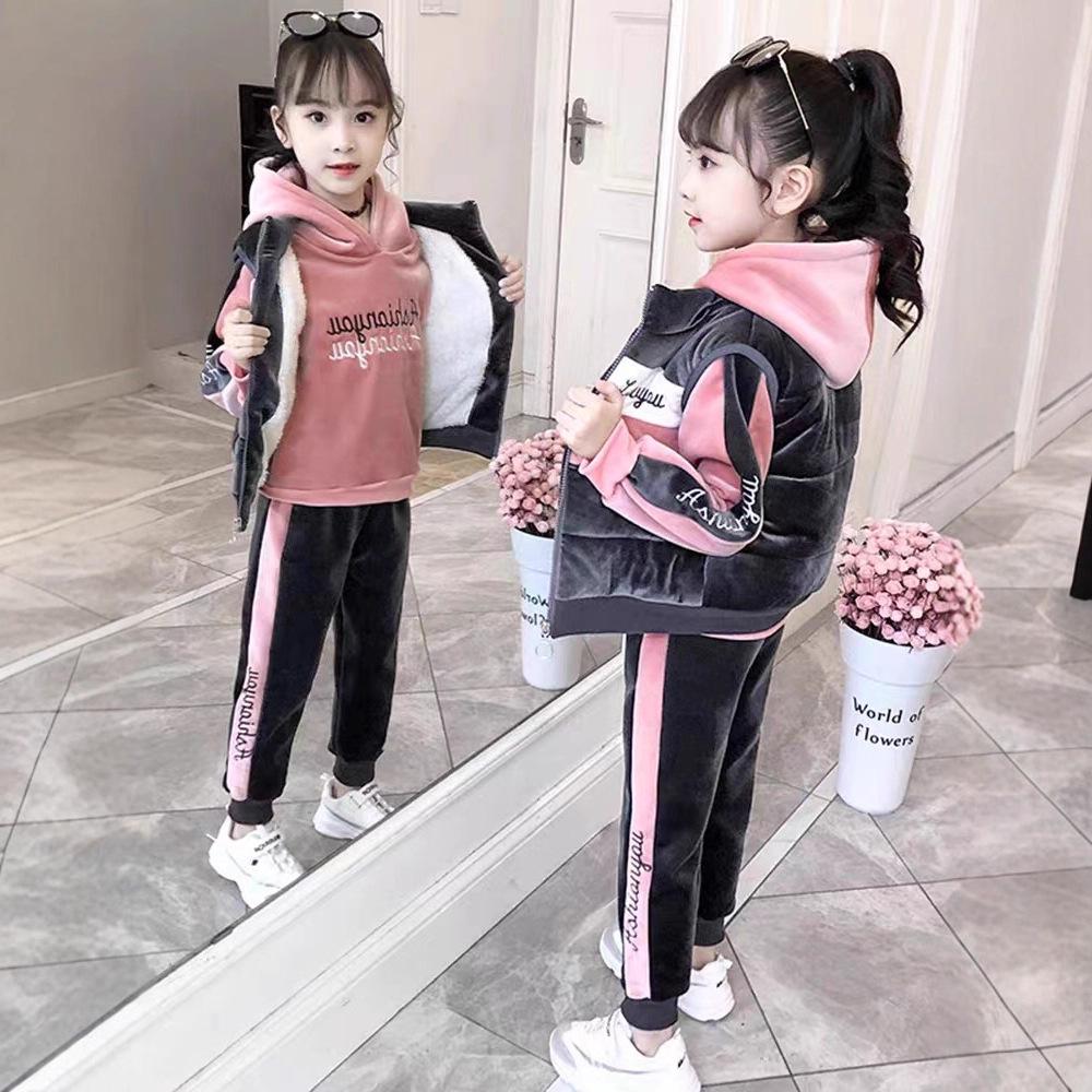 Girls' 2025 Spring/Autumn Stylish Three-Piece Sportswear Set for Big Kids