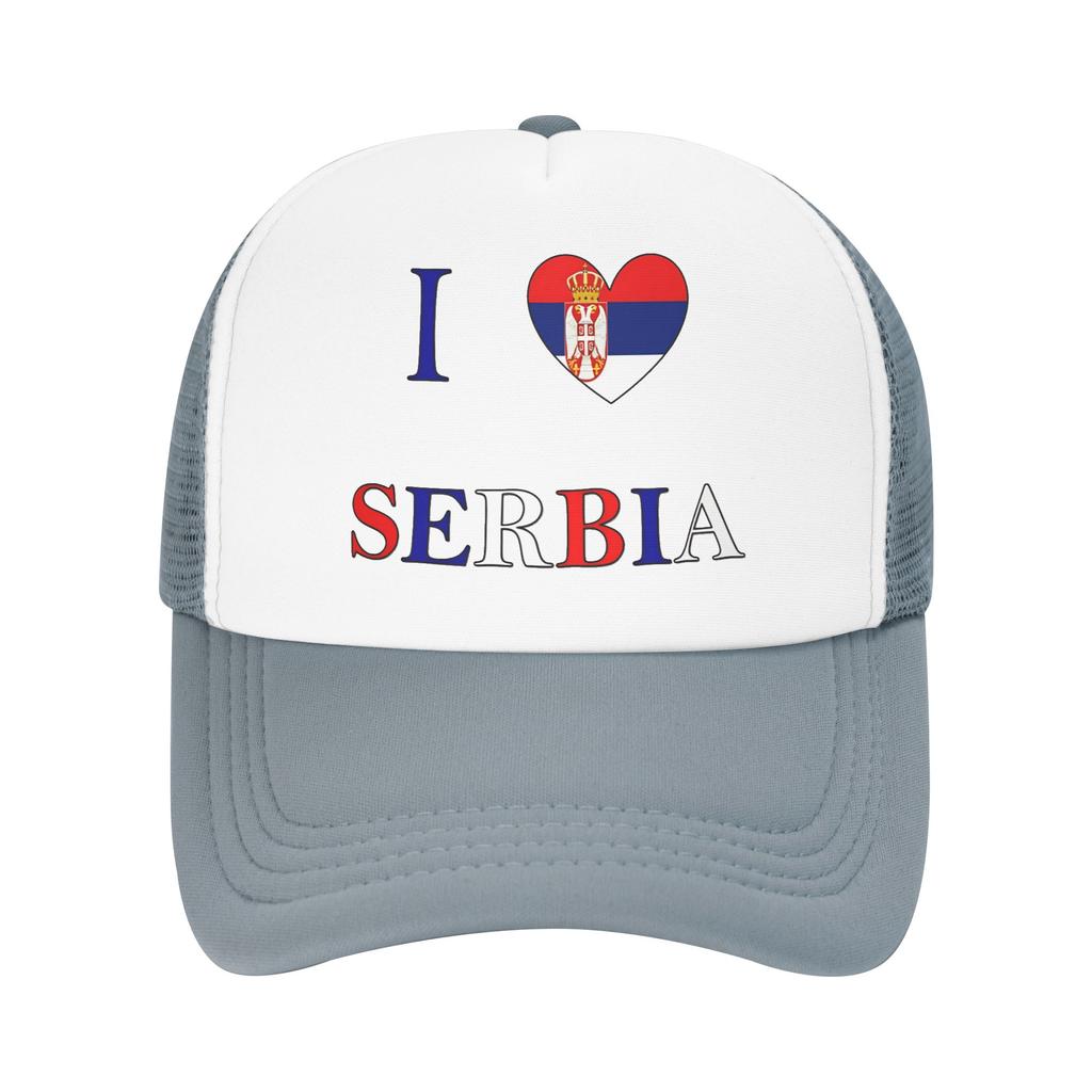 I Love Serbia Mesh Sun Hats Tennis Skate SunProof Snapback Cap FeUnisex Unisex Stylish Design Hip Hop Hats