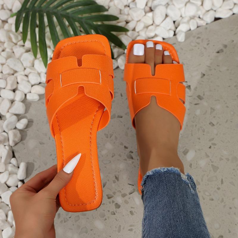 

Large size solid color light flat slippers women wear beach sandals slippers 44 помаранчевий