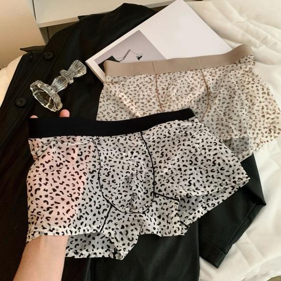 Boxer Underwear Elastic Mid-rise U-Convex Shorts Briefs Leopard Thin Perspective Print Sleeping Underwear Daily Wear