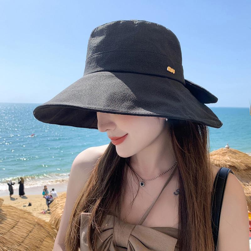 

Весенне-осенняя модная шляпа женская универсальная шляпа-ведро с бантом дышащая солнцезащитная шляпа от солнца с широкими полями Average size