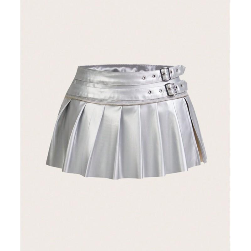 Sexy Pleated Mini Skirt Women Versatile Split Hem Streetwear Dating Party Dance